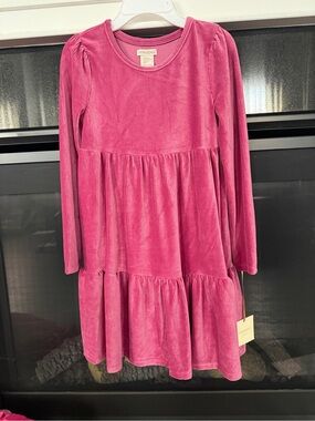 🌺🌺🌺NWT Adorable Cynthia Rowley Pink Velvet Tiered Long-Sleeve Dress for Girls